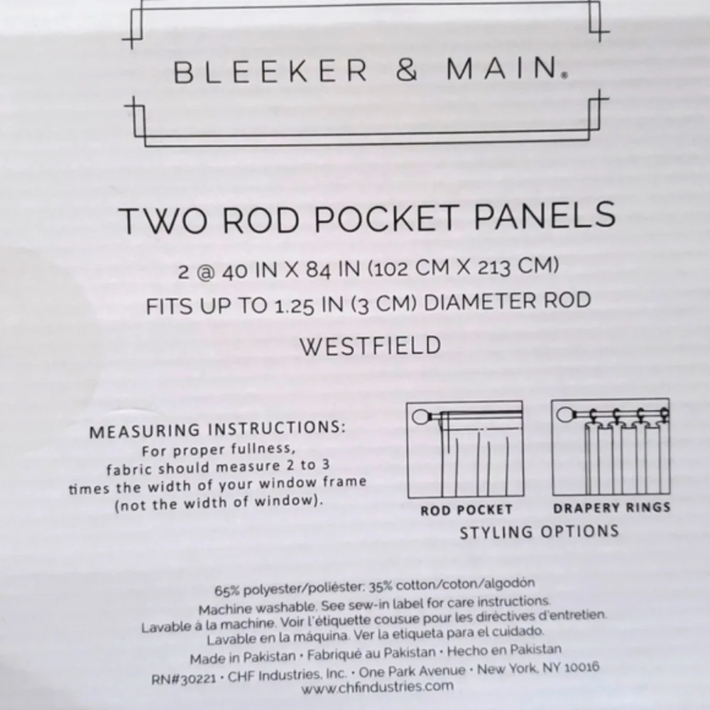 Bleeker & Main Rod Pocket Panels - Westfield Set of 2 NWT